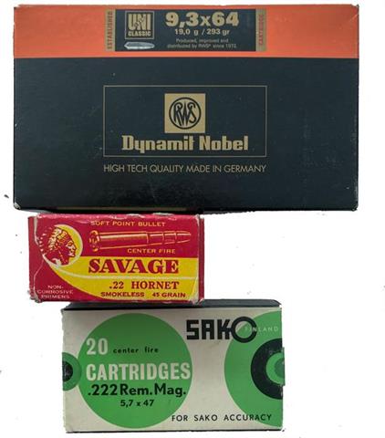 rifle cartridges, various calibres, § unrestricted