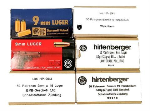 pistol cartridges 9 mm Luger, i.a. Hirtenberger EMB, bundle lot , § B