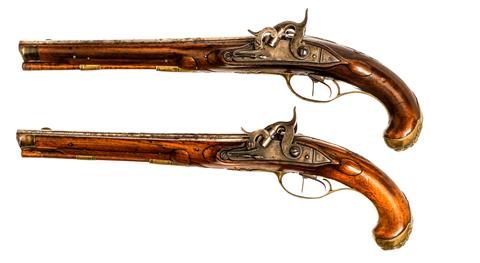 Pair of percussion double barrelled pistols, Lazarino, 11 mm, § unrestricted