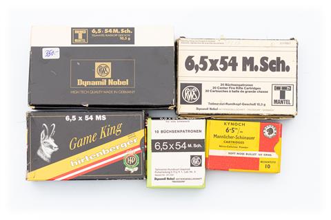 rifle cartridges 6,5 x 54 Mannlicher Schoenauer, RWS & HP – bundle lot, § unrestricted