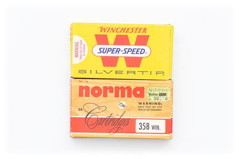 rifle cartridges .358 Win., Norma and Winchester, bundle lot, § unrestricted