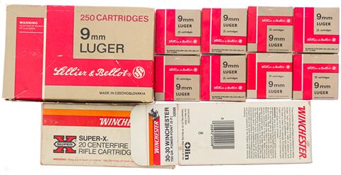 Pistol cartridges rifle cartridges mixed lot various manufacturers 30-30 & 9 mm Luger § B
