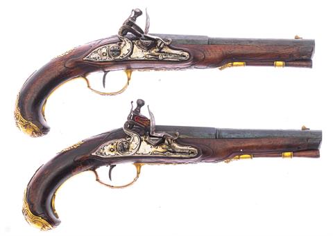 Pair of flintlock pistols unknown manufacturer Cal. 11.5 mm #without number § free from 18 +ACC
